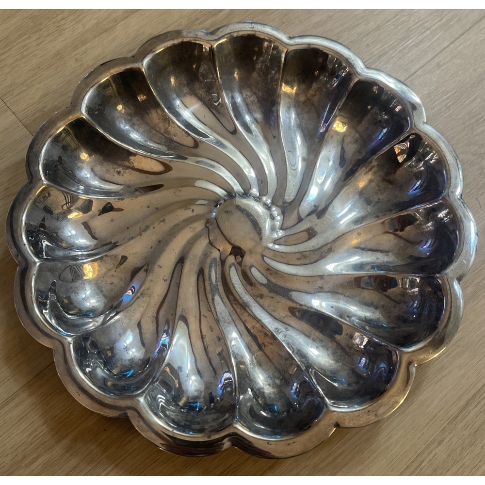Vintage Silver Dish 11" Round Swirl Pattern Cookie/Nut/Candy/Fruit Bowl